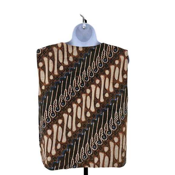 WMNS Bali Print Vest Sleeveless V-neck Button Up Jacket Layering Piece Brown/Tan - Picture 3 of 4